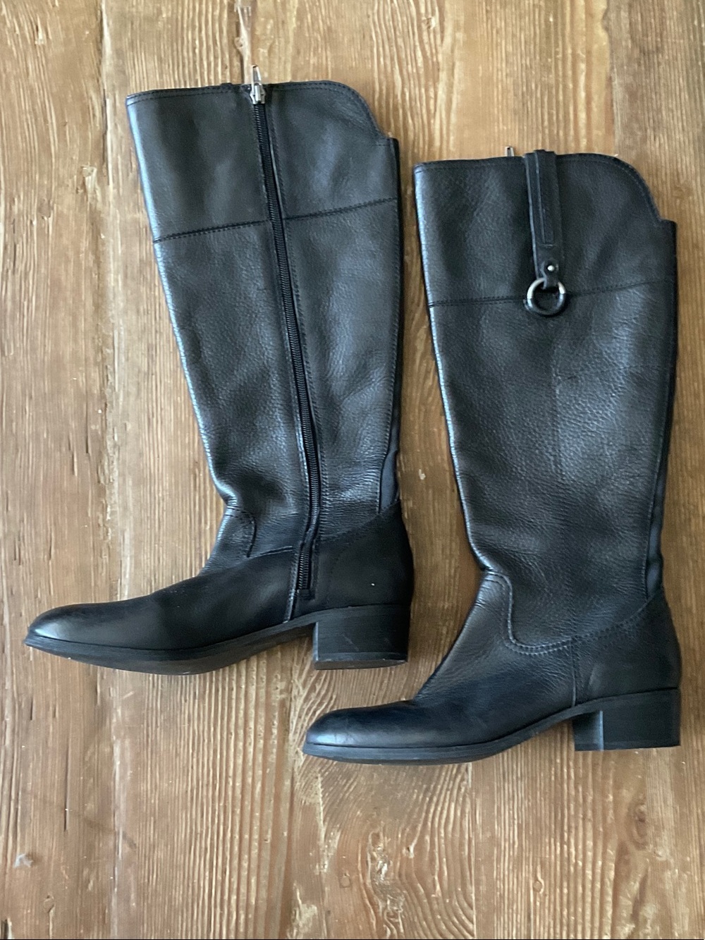 Crown Vintage Black Leather Over-the-Knee Riding Boots with Ring Detail